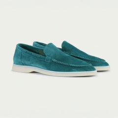 Men's Suede Loafers | Hand-Stitched Cushioned Artisanal-Detail Comfort Fit for Everyday Wear & Smart Casual Wear in Green
