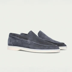 Men's Suede Loafers | Hand-Stitched Cushioned Artisanal-Detail Comfort Fit for Everyday Wear & Smart Casual Wear in Grey