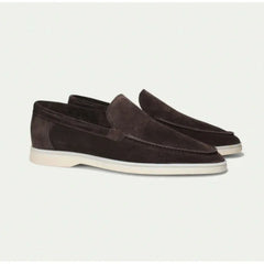 Men's Suede Loafers | Hand-Stitched Cushioned Artisanal-Detail Comfort Fit for Everyday Wear & Smart Casual Wear in Brown
