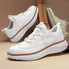 Men's Mesh Faux Leather Sneakers | Oxford-Inspired Patterned-Panel Comfort Fit for Everyday Wear & Smart Casual Wear in White