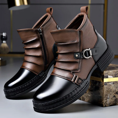 Men's Genuine Leather Boots | Lace-Up Buckle-Accent Comfort Fit for Autumn & Winter Wear & Cold Weather Layering in Brown