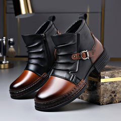 Men's Genuine Leather Boots | Lace-Up Buckle-Accent Comfort Fit for Autumn & Winter Wear & Cold Weather Layering in Black
