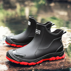 Men's Rain Boots | Waterproof Rugged-Outsole Ankle-Height Fit for Autumn & Winter Wear & Cold Weather Layering in Red