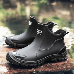Men's Rain Boots | Waterproof Rugged-Outsole Ankle-Height Fit for Autumn & Winter Wear & Cold Weather Layering in Black