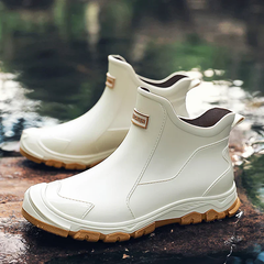 Men's Rain Boots | Waterproof Rugged-Outsole Ankle-Height Fit for Autumn & Winter Wear & Cold Weather Layering in Beige