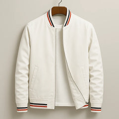 Men's Athletic Jacket | Lightweight Cotton Blend & Ribbed Trims | Tailored Fit Everyday Wear | Voxeya in White