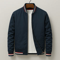 Men's Athletic Jacket | Lightweight Cotton Blend & Ribbed Trims | Tailored Fit Everyday Wear | Voxeya in Navy
