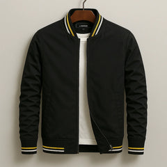 Men's Athletic Jacket | Lightweight Cotton Blend & Ribbed Trims | Tailored Fit Everyday Wear | Voxeya in Black