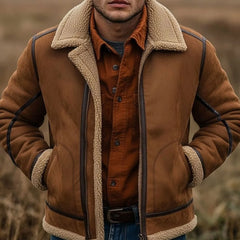 Men's Aviator Bomber Jacket | Sherpa-Lined & Suede-Look | Structured Fit for Casual Wear | Voxeya in Brown