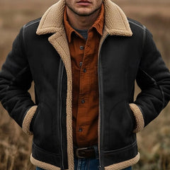 Men's Aviator Bomber Jacket | Sherpa-Lined & Suede-Look | Structured Fit for Casual Wear | Voxeya in Black