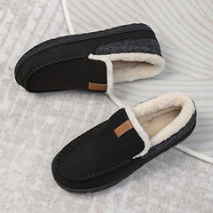 Men's Black Loafers | Wool-Lined & Slip-On | Relaxed Fit | Indoor Comfort | Voxeya in Black