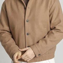 Men's Bomber Jacket | Wool-Look Fabric & Stand Collar | Relaxed Fit | Smart-Casual Style | Voxeya in Khaki