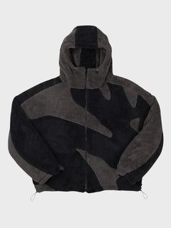 Men's Fleece Jacket | Hooded & Zip-Up | Colour Block Design | Relaxed Fit | Voxeya in Black