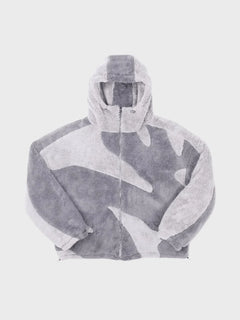 Men's Fleece Jacket | Hooded & Zip-Up | Colour Block Design | Relaxed Fit | Voxeya in Grey