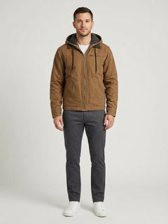 Men's Fleece Jacket | Sherpa Lined & Hooded | Casual Cold-Weather Wear | Voxeya in Brown