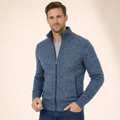 Men's Full-Zip Sweater | Stand Collar & Textured Knit | Casual & Work Layering | Voxeya in Blue