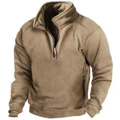 Men's Half Zip Sweater | Windproof & High Neck | Soft Fleece Fabric | Casual & Business Casual | Voxeya in Khaki