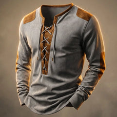 Men's Henley Shirt | Suede-Touch & Lace-Up Neckline | Soft Fit & Casual Wear | Voxeya in Slate Gray