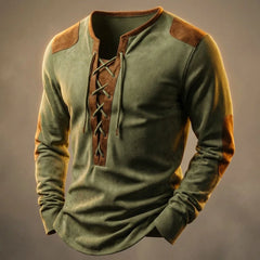 Men's Henley Shirt | Suede-Touch & Lace-Up Neckline | Soft Fit & Casual Wear | Voxeya in Pine Green