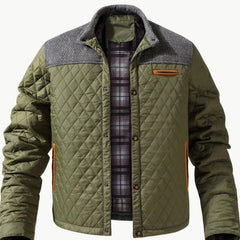 Men's Insulated Jacket | Two-Tone Design & Diamond Quilted | Smart-Casual Cool Weather | Voxeya in Fern Green