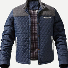 Men's Insulated Jacket | Two-Tone Design & Diamond Quilted | Smart-Casual Cool Weather | Voxeya in Navy