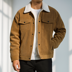 Men's Jacket | Corduroy & Fleece Lining | Tailored Fit for Layering | Voxeya in Brown