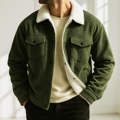 Men's Jacket | Corduroy & Fleece Lining | Tailored Fit for Layering | Voxeya in Green
