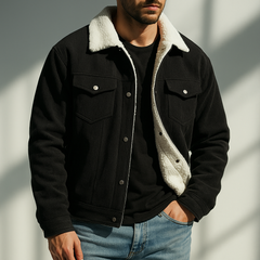 Men's Jacket | Corduroy & Fleece Lining | Tailored Fit for Layering | Voxeya in Black