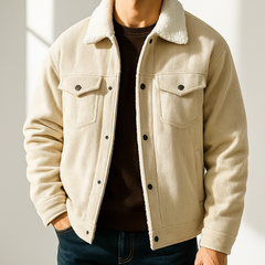 Men's Jacket | Corduroy & Fleece Lining | Tailored Fit for Layering | Voxeya in Cream