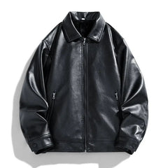 Men's Leather Bomber Jacket | Vegan Leather & Snap-Button Cuffs | Classic Fit | Voxeya in Black