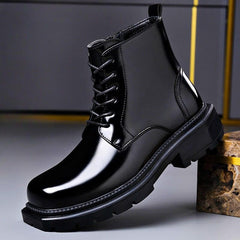 Men's Leather Boots | Glossy Finish &amp; Cushioned Insoles | Vintage Style &amp; Durable Grip | Voxeya in Onyx Black