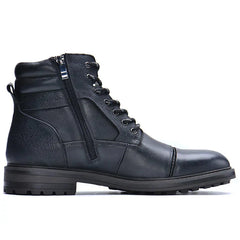 Men's Leather Boots | Lace-Up & Side Zip | Cushioned Non-Slip Sole | Casual & Smart Wear | Voxeya in Black