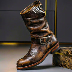 Men's Leather Boots | Vintage Texture & Cushioned Insoles | Casual Everyday Wear | Voxeya in Retro Brown