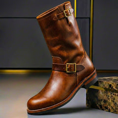 Men's Leather Boots | Vintage Texture & Cushioned Insoles | Casual Everyday Wear | Voxeya in Cognac Brown