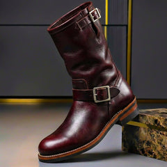 Men's Leather Boots | Vintage Texture & Cushioned Insoles | Casual Everyday Wear | Voxeya in Burgundy Red