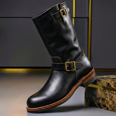 Men's Leather Boots | Vintage Texture & Cushioned Insoles | Casual Everyday Wear | Voxeya in Obsidian Black