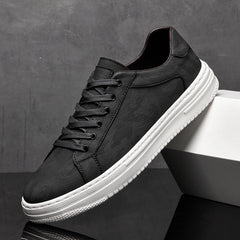 Men's Leather Sneakers | Genuine Leather & Durable Rubber Sole | Versatile Casual Footwear | Voxeya in Black