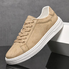 Men's Leather Sneakers | Genuine Leather & Durable Rubber Sole | Versatile Casual Footwear | Voxeya in Beige