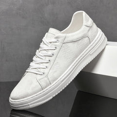 Men's Leather Sneakers | Genuine Leather & Durable Rubber Sole | Versatile Casual Footwear | Voxeya in White
