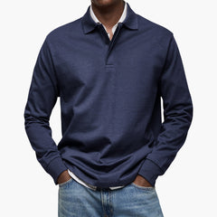 Men's Long Sleeve Polo Shirt | Cotton Blend & Relaxed Fit | Smart Casual & Business Style | Voxeya in Navy Blue