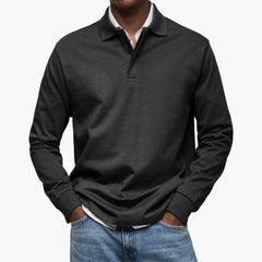 Men's Long Sleeve Polo Shirt | Cotton Blend & Relaxed Fit | Smart Casual & Business Style | Voxeya in Black