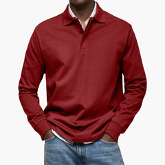 Men's Long Sleeve Polo Shirt | Cotton Blend & Relaxed Fit | Smart Casual & Business Style | Voxeya in Red