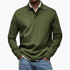 Men's Long Sleeve Polo Shirt | Cotton Blend & Relaxed Fit | Smart Casual & Business Style | Voxeya in Dark Green