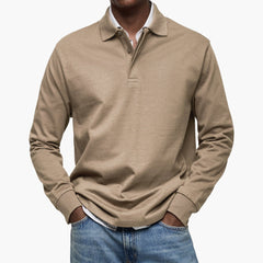 Men's Long Sleeve Polo Shirt | Cotton Blend & Relaxed Fit | Smart Casual & Business Style | Voxeya in Khaki