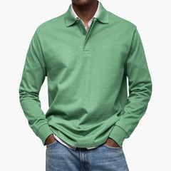 Men's Long Sleeve Polo Shirt | Cotton Blend & Relaxed Fit | Smart Casual & Business Style | Voxeya in Green