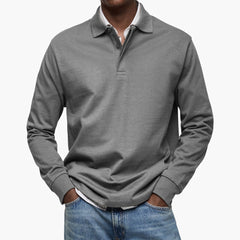Men's Long Sleeve Polo Shirt | Cotton Blend & Relaxed Fit | Smart Casual & Business Style | Voxeya in Gray