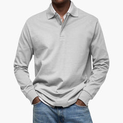 Men's Long Sleeve Polo Shirt | Cotton Blend & Relaxed Fit | Smart Casual & Business Style | Voxeya in Light Gray