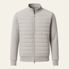 Men's Puffer Jacket | Hybrid Fabric & Soft-Touch Sleeves | Slim Fit Urban Style | Voxeya in Gray