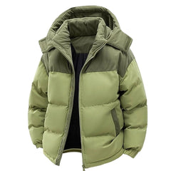 Men's Puffer Jacket | Quilted & Corduroy Trim | Relaxed Fit Insulated Outerwear | Voxeya in Green