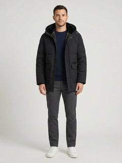 Men's Puffer Jacket | Sherpa-Lined & Quilted Padded | Casual Winter Wear | Voxeya in Black